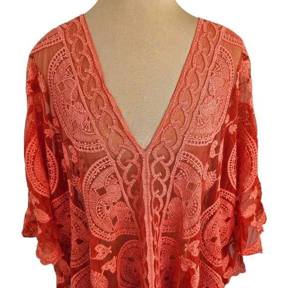 Sol & Sea Orange Lace Beach Coverup Sz L / XL - Picture 2 of 9